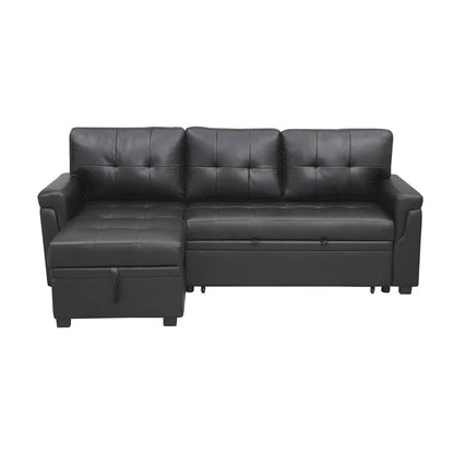 L-Shape Sectional Sofa: Sectional Sofa Sleeper with Storage Chaise(Black Air Leather)