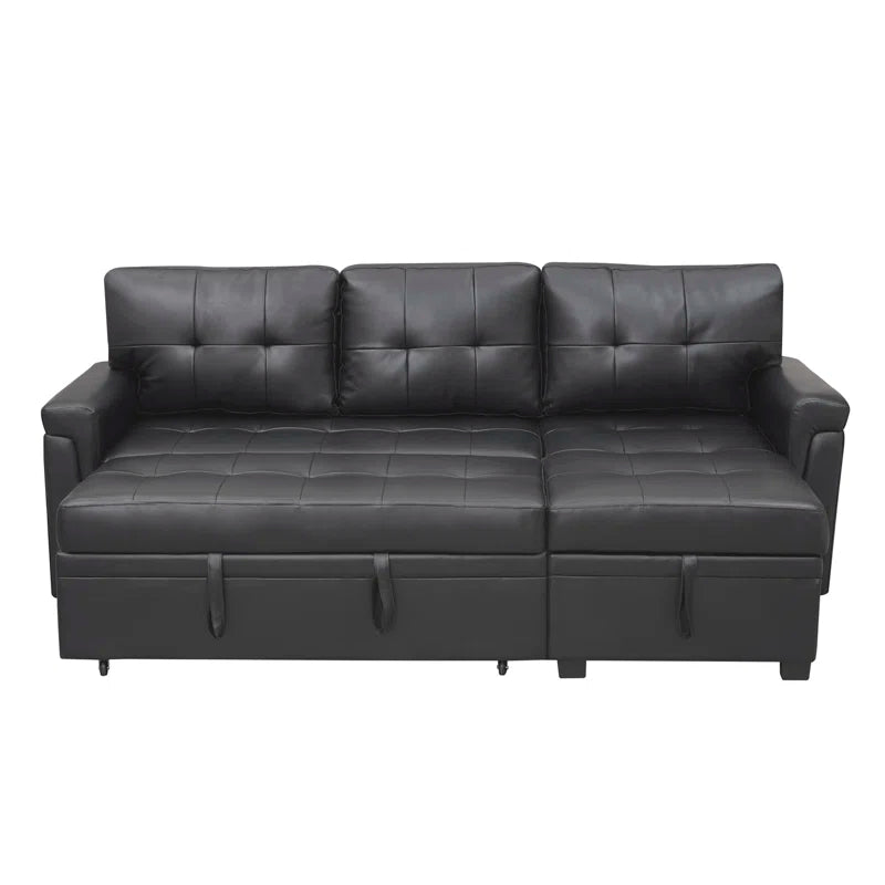 L-Shape Sectional Sofa: Sectional Sofa Sleeper with Storage Chaise(Black Air Leather)