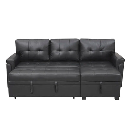L-Shape Sectional Sofa: Sectional Sofa Sleeper with Storage Chaise(Black Air Leather)