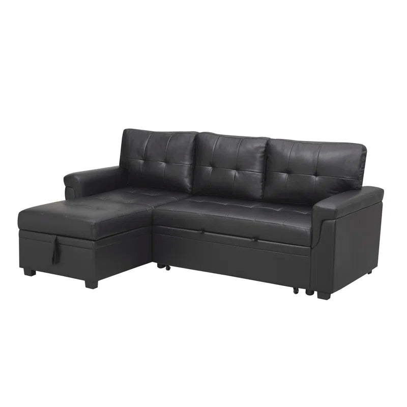 L-Shape Sectional Sofa: Sectional Sofa Sleeper with Storage Chaise(Black Air Leather)