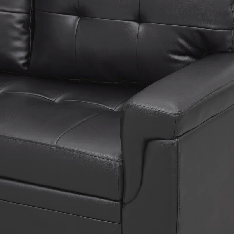 L-Shape Sectional Sofa: Sectional Sofa Sleeper with Storage Chaise(Black Air Leather)