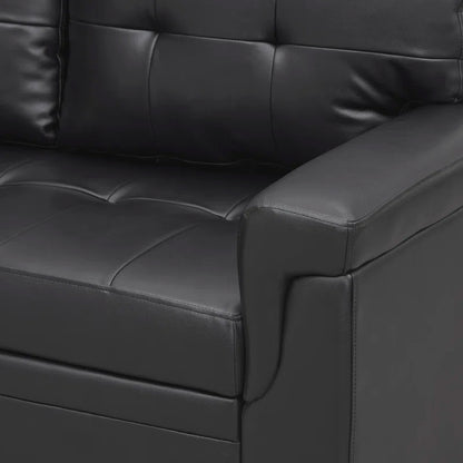 L-Shape Sectional Sofa: Sectional Sofa Sleeper with Storage Chaise(Black Air Leather)