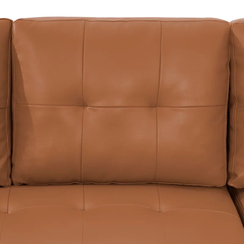 L-Shape Sectional Sofa: Sectional Sofa Sleeper with Storage Chaise(Caramel Air Leather)