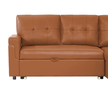 L-Shape Sectional Sofa: Sectional Sofa Sleeper with Storage Chaise(Caramel Air Leather)