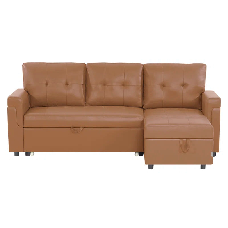 L-Shape Sectional Sofa: Sectional Sofa Sleeper with Storage Chaise(Caramel Air Leather)