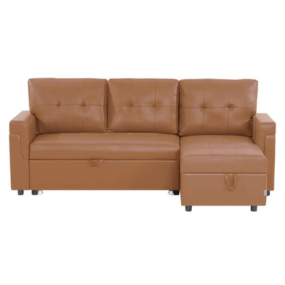 L-Shape Sectional Sofa: Sectional Sofa Sleeper with Storage Chaise(Caramel Air Leather)