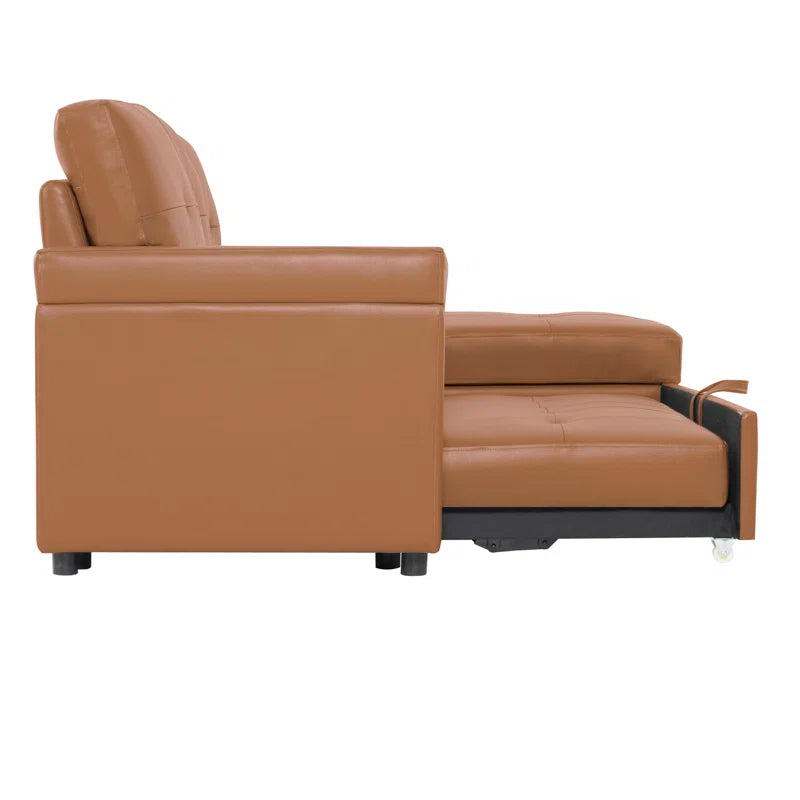 L-Shape Sectional Sofa: Sectional Sofa Sleeper with Storage Chaise(Caramel Air Leather)