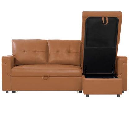 L-Shape Sectional Sofa: Sectional Sofa Sleeper with Storage Chaise(Caramel Air Leather)