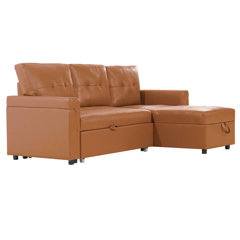 L-Shape Sectional Sofa: Sectional Sofa Sleeper with Storage Chaise(Caramel Air Leather)