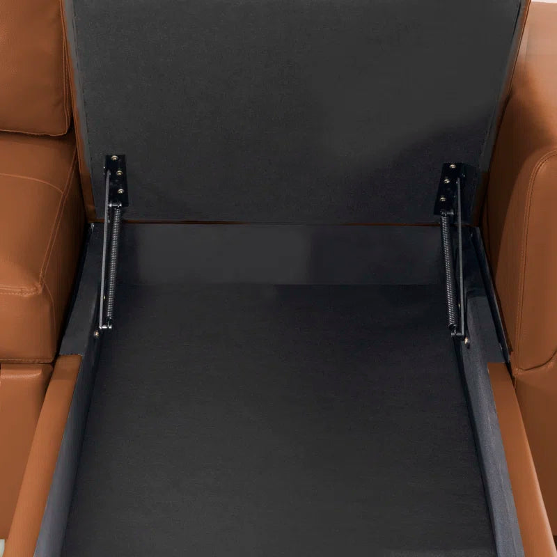 L-Shape Sectional Sofa: Sectional Sofa Sleeper with Storage Chaise(Caramel Air Leather)