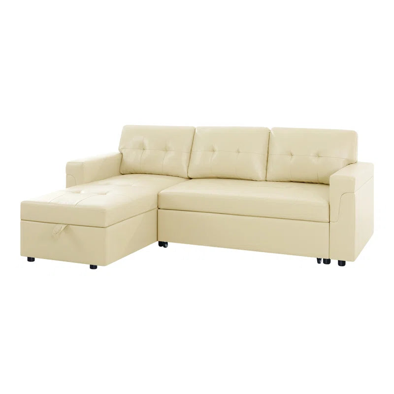 L-Shape Sectional Sofa: Sectional Sofa Sleeper with Storage Chaise(Cream Air Leather)