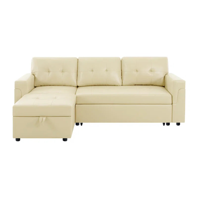 L-Shape Sectional Sofa: Sectional Sofa Sleeper with Storage Chaise(Cream Air Leather)
