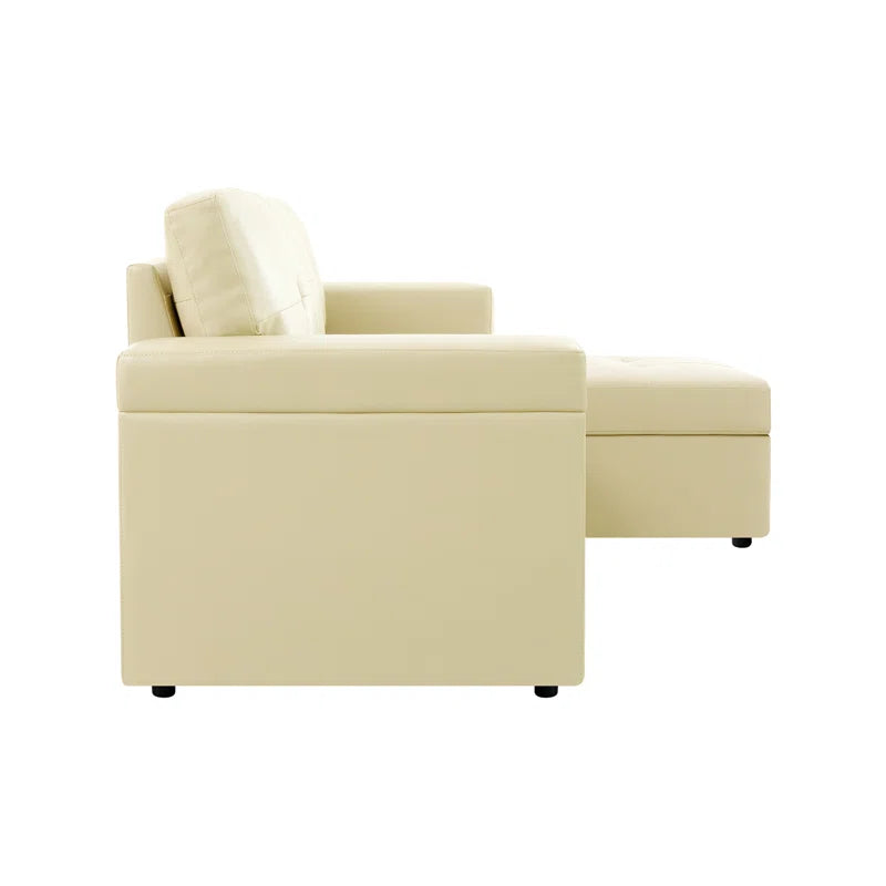 L-Shape Sectional Sofa: Sectional Sofa Sleeper with Storage Chaise(Cream Air Leather)