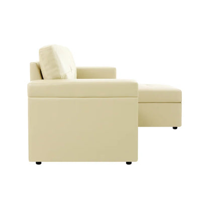 L-Shape Sectional Sofa: Sectional Sofa Sleeper with Storage Chaise(Cream Air Leather)