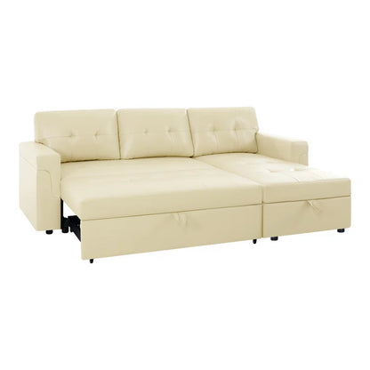 L-Shape Sectional Sofa: Sectional Sofa Sleeper with Storage Chaise(Cream Air Leather)