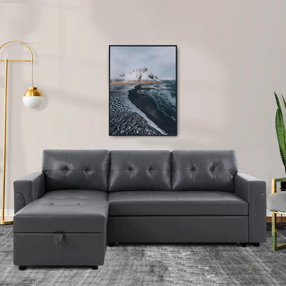 L-Shape Sectional Sofa: Sectional Sofa Sleeper with Storage Chaise(Dark Air Leather)