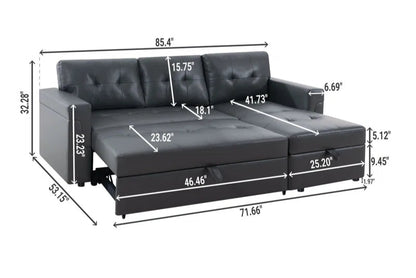 L-Shape Sectional Sofa: Sectional Sofa Sleeper with Storage Chaise(Dark Air Leather)