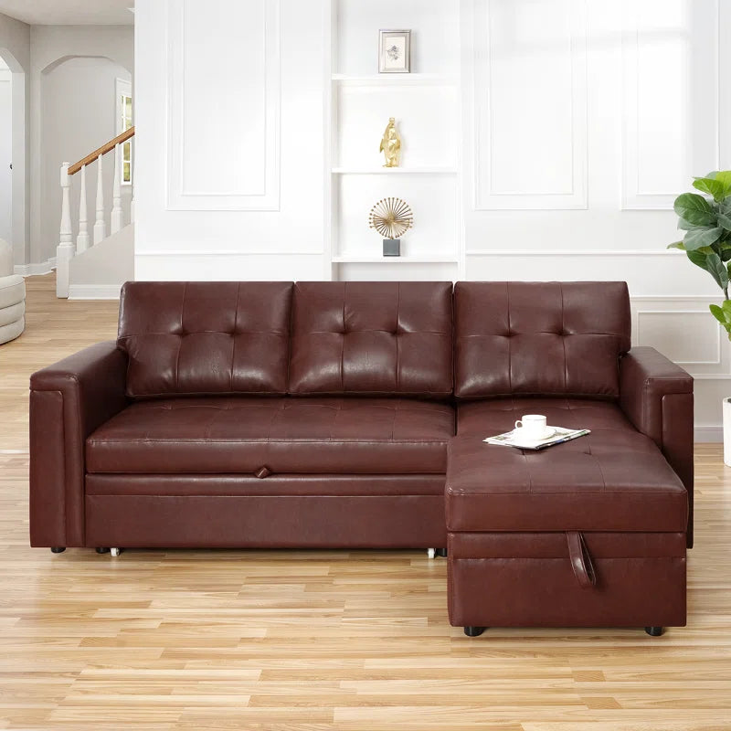 L-Shape Sectional Sofa: Sectional Sofa Sleeper with Storage Chaise(Espresso Air Leather)