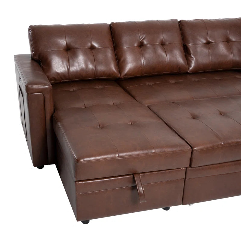 L-Shape Sectional Sofa: Sectional Sofa Sleeper with Storage Chaise(Espresso Air Leather)