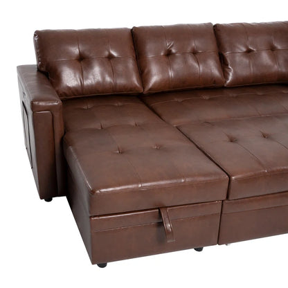 L-Shape Sectional Sofa: Sectional Sofa Sleeper with Storage Chaise(Espresso Air Leather)