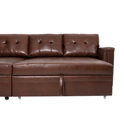 L-Shape Sectional Sofa: Sectional Sofa Sleeper with Storage Chaise(Espresso Air Leather)
