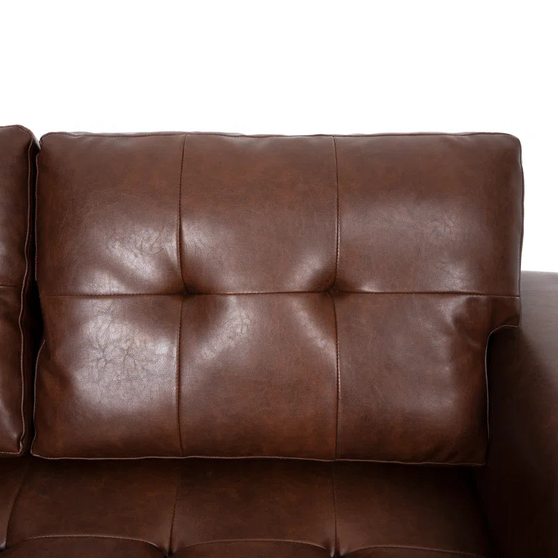 L-Shape Sectional Sofa: Sectional Sofa Sleeper with Storage Chaise(Espresso Air Leather)