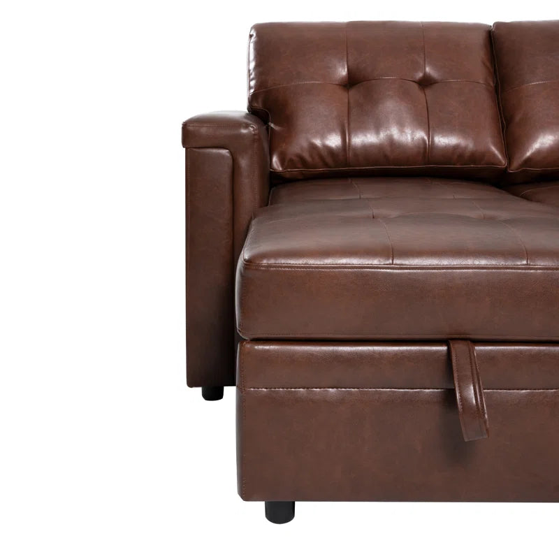 L-Shape Sectional Sofa: Sectional Sofa Sleeper with Storage Chaise(Espresso Air Leather)