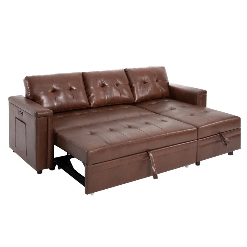 L-Shape Sectional Sofa: Sectional Sofa Sleeper with Storage Chaise(Espresso Air Leather)