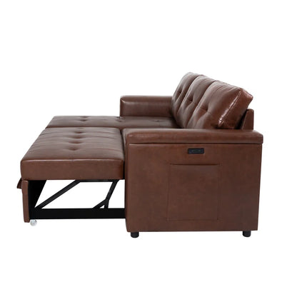 L-Shape Sectional Sofa: Sectional Sofa Sleeper with Storage Chaise(Espresso Air Leather)