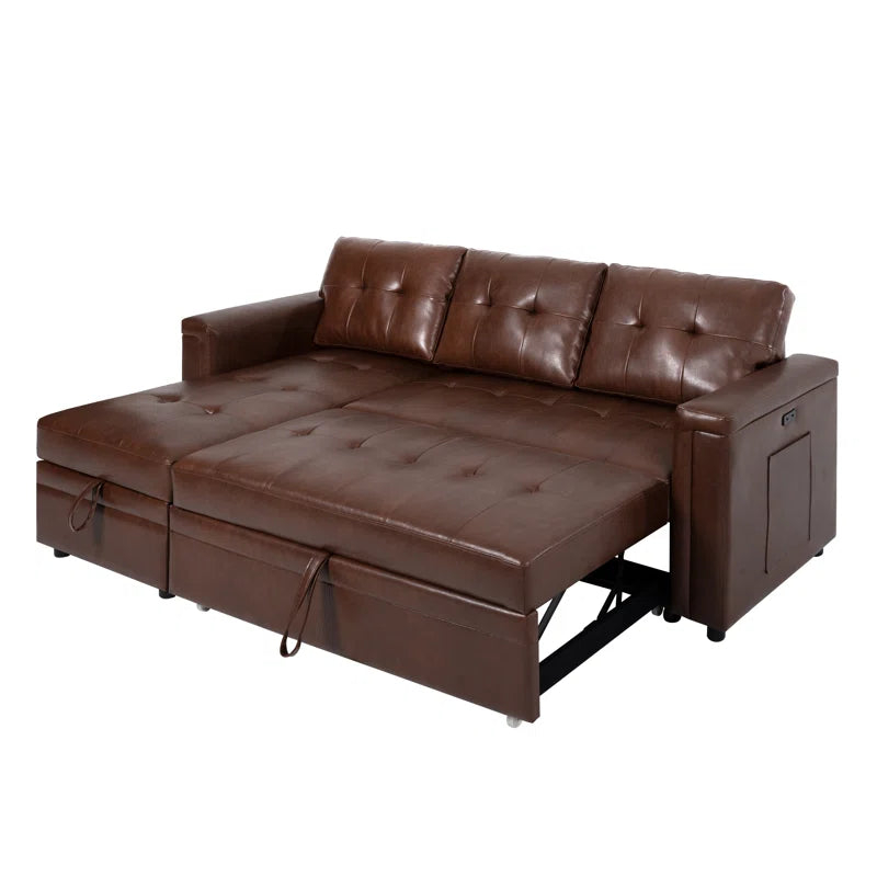 L-Shape Sectional Sofa: Sectional Sofa Sleeper with Storage Chaise(Espresso Air Leather)