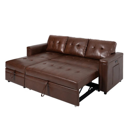 L-Shape Sectional Sofa: Sectional Sofa Sleeper with Storage Chaise(Espresso Air Leather)