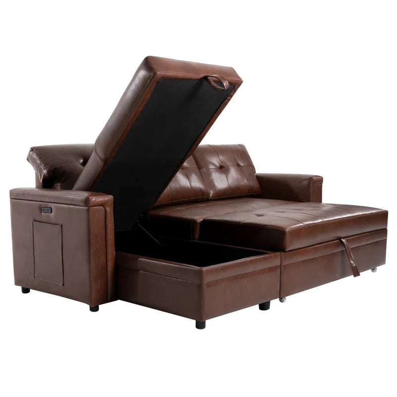 L-Shape Sectional Sofa: Sectional Sofa Sleeper with Storage Chaise(Espresso Air Leather)