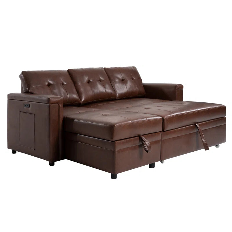 L-Shape Sectional Sofa: Sectional Sofa Sleeper with Storage Chaise(Espresso Air Leather)