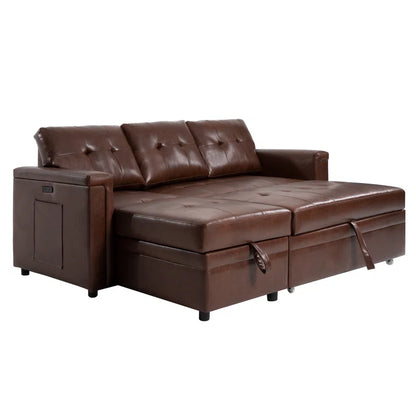 L-Shape Sectional Sofa: Sectional Sofa Sleeper with Storage Chaise(Espresso Air Leather)