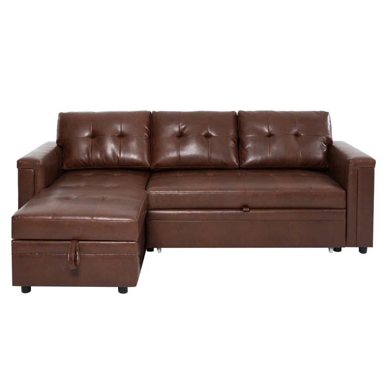 L-Shape Sectional Sofa: Sectional Sofa Sleeper with Storage Chaise(Espresso Air Leather)