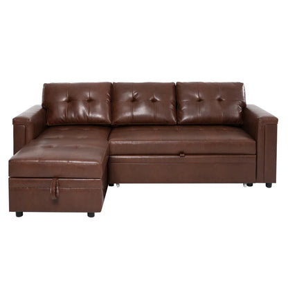 L-Shape Sectional Sofa: Sectional Sofa Sleeper with Storage Chaise(Espresso Air Leather)