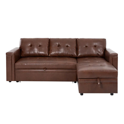 L-Shape Sectional Sofa: Sectional Sofa Sleeper with Storage Chaise(Espresso Air Leather)