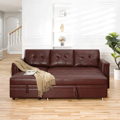 L-Shape Sectional Sofa: Sectional Sofa Sleeper with Storage Chaise(Espresso Air Leather)