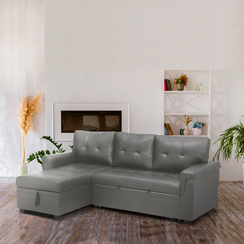 L-Shape Sectional Sofa: Sectional Sofa Sleeper with Storage Chaise(Gray Air Leather)