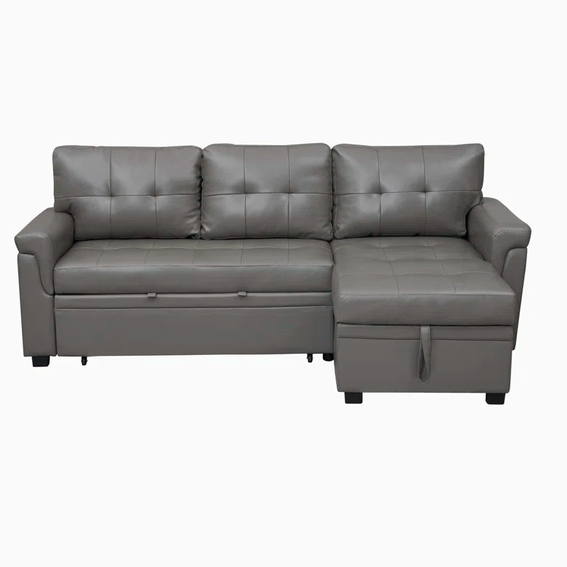 L-Shape Sectional Sofa: Sectional Sofa Sleeper with Storage Chaise(Gray Air Leather)