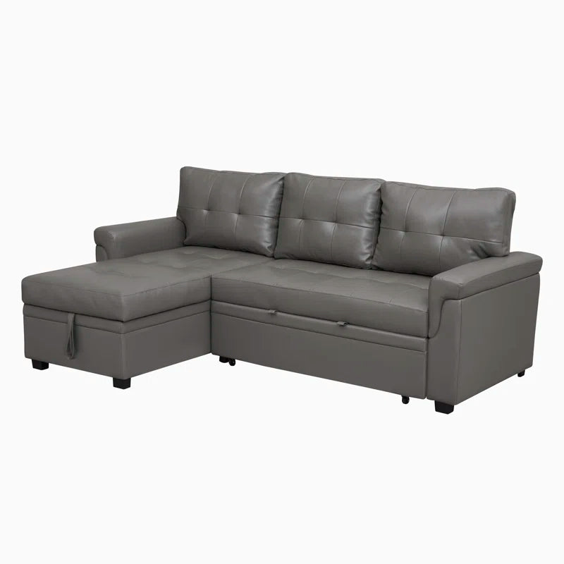 L-Shape Sectional Sofa: Sectional Sofa Sleeper with Storage Chaise(Gray Air Leather)