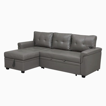 L-Shape Sectional Sofa: Sectional Sofa Sleeper with Storage Chaise(Gray Air Leather)