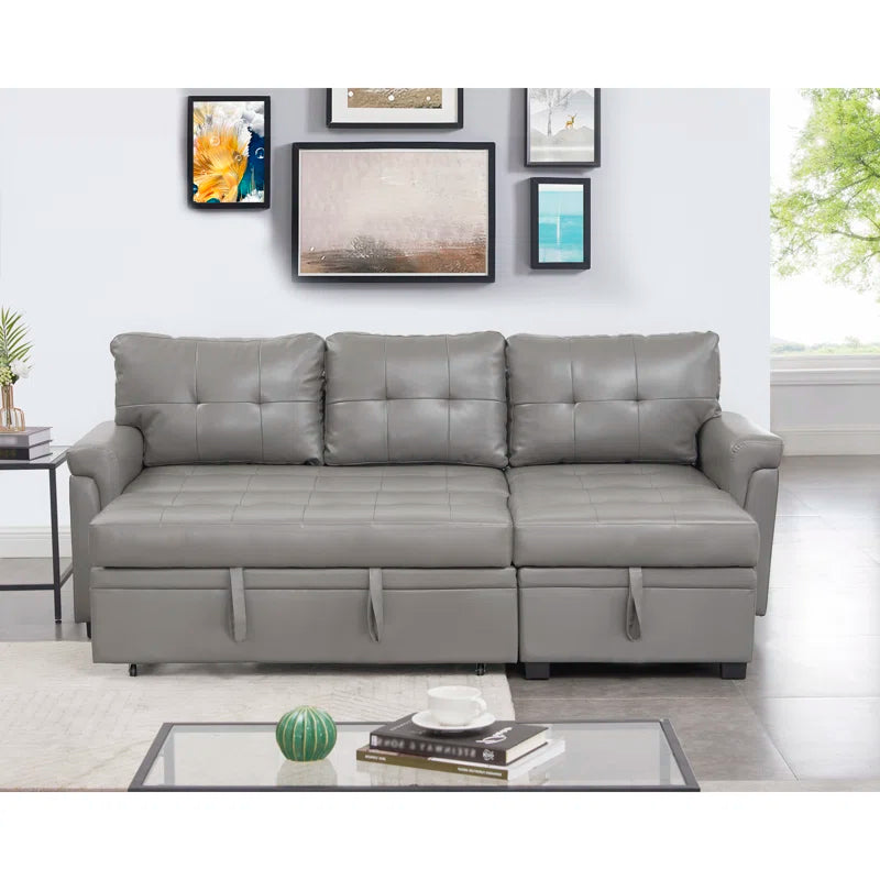 L-Shape Sectional Sofa: Sectional Sofa Sleeper with Storage Chaise(Gray Air Leather)