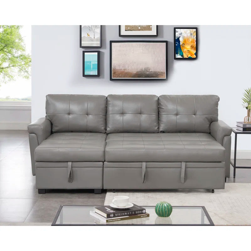 L-Shape Sectional Sofa: Sectional Sofa Sleeper with Storage Chaise(Gray Air Leather)