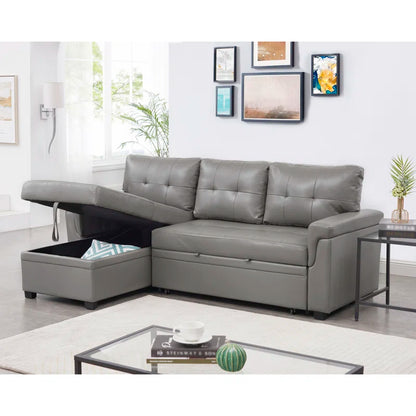 L-Shape Sectional Sofa: Sectional Sofa Sleeper with Storage Chaise(Gray Air Leather)