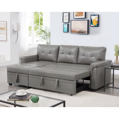 L-Shape Sectional Sofa: Sectional Sofa Sleeper with Storage Chaise(Gray Air Leather)