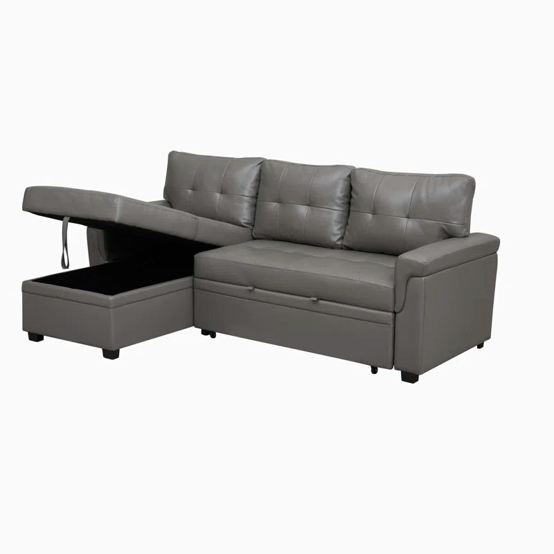 L-Shape Sectional Sofa: Sectional Sofa Sleeper with Storage Chaise(Gray Air Leather)