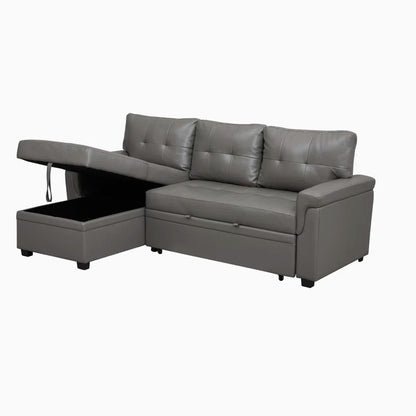 L-Shape Sectional Sofa: Sectional Sofa Sleeper with Storage Chaise(Gray Air Leather)