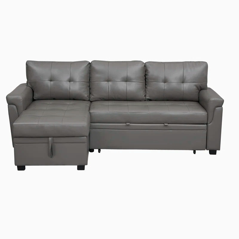 L-Shape Sectional Sofa: Sectional Sofa Sleeper with Storage Chaise(Gray Air Leather)