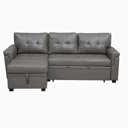 L-Shape Sectional Sofa: Sectional Sofa Sleeper with Storage Chaise(Gray Air Leather)